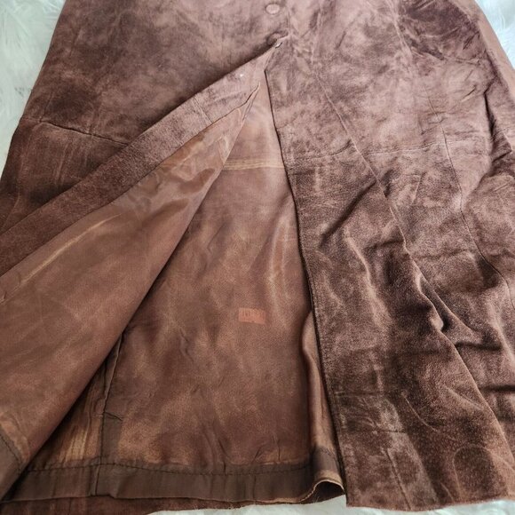 100% Suede Leather Maxi Skirt Size 11/12 W31 Midi Brown Southwest Western Button - Picture 9 of 16